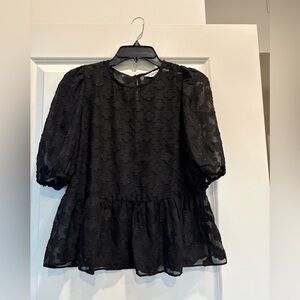 Nanette Lepore Black sheer Blouse with Puff Sleeves